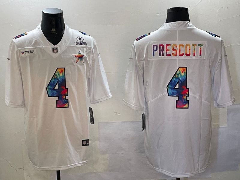 Men Dallas Cowboys #4 Prescott White Rainbow 2024 Nike Limited NFL Jersey style 01082